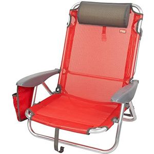 AKTIVE 62622 strandstoel met kussen, strandstoel, opvouwbaar, 67 x 67 x 76 cm, ligstoel, 4 posities, rood, met draaggreep