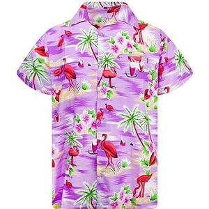 Funky Hawaiiaans Overhemd, Hawaii-Overhemd, Korte Mouw, Flamingos OLD, Purper, S