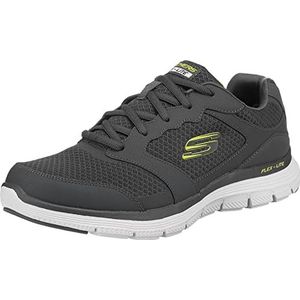 Skechers Flex Advantage 4.0 Sneaker voor heren, Houtskool Lederen Mesh Pu Trim, 48.5 EU