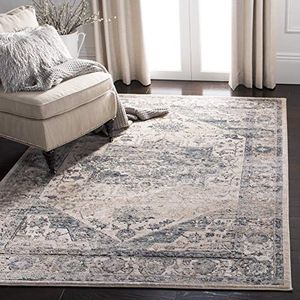 Safavieh ORE868 Klassiek tapijt voor binnen, geweven, rechthoekig, Oregon-collectie, ivoor/blauw, 122 x 183 cm, voor woonkamer, slaapkamer of elk interieur