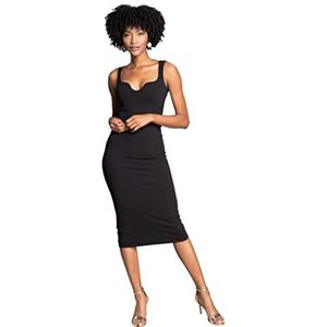 Dress the Population Dames getailleerde midi-jurk met V-hals, zwart, S