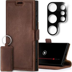 SURAZO Premium Telefoonhoesje voor Samsung Galaxy S25 Ultra, met camerabescherming, inklapbaar, echt leer, beschermhoes met kaartsleuven, RFID-bescherming, standaard, stootvaste handgemaakte leren