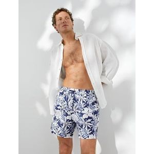 Koton Zeeshort voor heren, bloemenprint, trekkoord, zakken, gedetailleerde zwembroek, blauw design (6d7), M