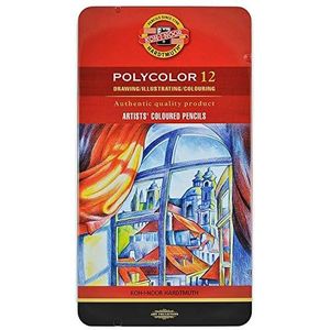 Koh-I-Noor POLYCOLOR 3822 - kunstenaarskleurpotloden verschillende kleuren in metalen etui - 12 stuks
