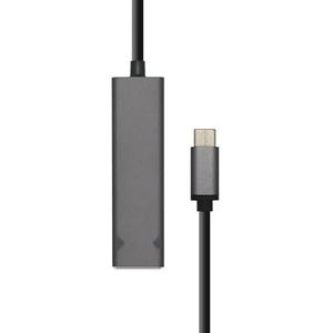 USB 3.1 USB-C hub met 4 poorten, type A, 15 cm, grijs, ideaal voor het aansluiten van meerdere apparaten en voor het uitbreiden van poorten naar laptops.