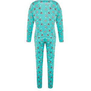 Trendyol Dames vrouw met slogan geweven pyjama set, Groen, S
