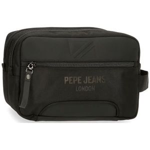Pepe Jeans Bromley Toilettas, twee vakken, aanpasbaar, zwart, 26 x 16 x 12 cm, polyester, Zwart, Eén maat, Toilettas met twee vakken, aanpasbaar