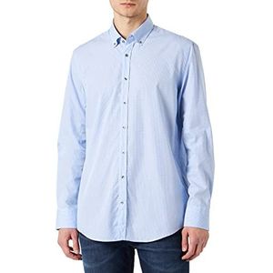 HECHTER PARIS - Zakelijk Overhemd - Blauw - Katoen - Lange Mouw