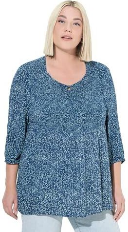Ulla Popken - Blouse - Lichtblauw / Donkerblauw - Blouseshirt