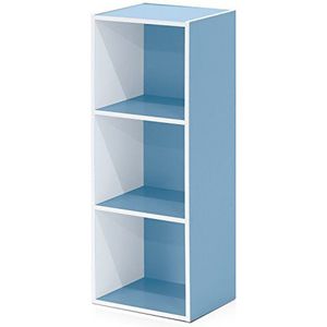 Furinno Luder 3-Tier Open Plank Boekenkast, Wit/Lichtblauw