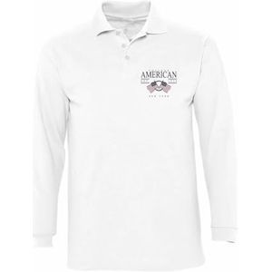 American College Sweatshirt met lange mouwen, wit poloshirt voor heren, maat M, model AC8, 100% katoen, Wit, M