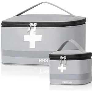 Cozary 2-delige lege EHBO-set, groot en klein, apotheektas, reizen, waterdicht, draagbare medicijntas, medicijndoos, opslag, voor buiten, thuis, reizen, grijs, Grijs, Medische opbergtas set grijs