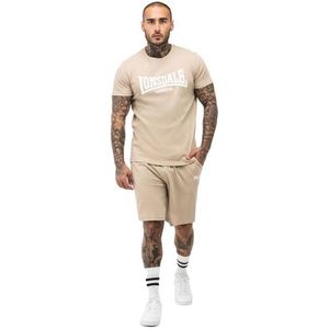 Lonsdale Heren T-shirt en shorts set normale pasvorm MOY, beige/wit, M, 117193, beige/wit, M