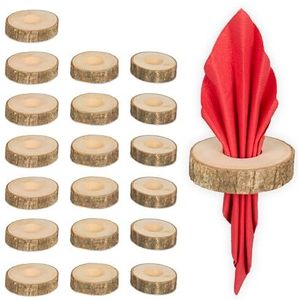 Relaxdays houten servetringen - set van 20 - boomschors - 2 x 7 cm - boomschijf