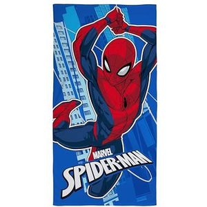 Character World Officiële Disney Spider-Man handdoek | Superheld Swingend Fun, Super Soft Feel Go Spidey Design | Perfect voor bad, strand en zwembad | 100% katoen, eenheidsmaat 140 cm x 70 cm, blauw