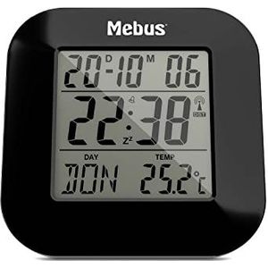 Mebus digitale wekkerradio met thermometer, datumweergave en verlichting, snooze-functie, materiaal: kunststof, kleur: zwart, model: 51510