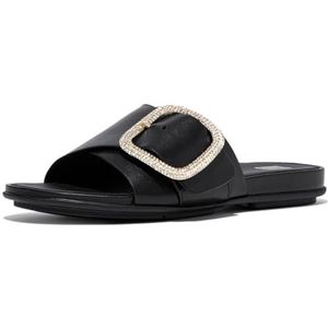Fitflop Gracie Crystal Maxi-gesp lederen slippers voor dames, Zwart, 36 EU
