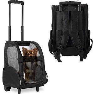 KOPEKS Deluxe-rugzak/reistas voor huisdieren met dubbele wielen, medium, zwart