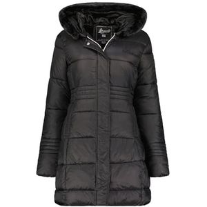 Geographical Norway Deneza Lady Lange parka voor dames, dik, warm, herfst, winter, dunne jas, capuchon, imitatiebont, winddichte jas, elegante donsjack voor dames (zwart S), Zwart, S