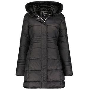 Geographical Norway Deneza Lady Lange parka voor dames, dik, warm, herfst, winter, dunne jas, capuchon, imitatiebont, winddichte jas, elegant donsjack voor dames (zwart M), Zwart, M