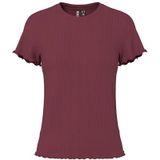 PIECES - PCNicca - T-shirt - Wijnrood - Slanke Pasvorm - Kwartmouw