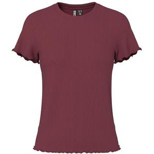 PIECES - PCNicca - T-shirt - Wijnrood - Slanke Pasvorm - Kwartmouw