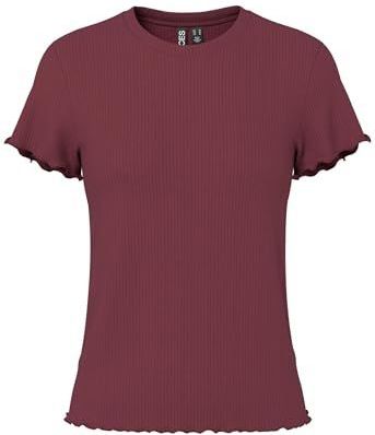 PIECES - PCNicca - T-shirt - Wijnrood - Slanke Pasvorm - Kwartmouw
