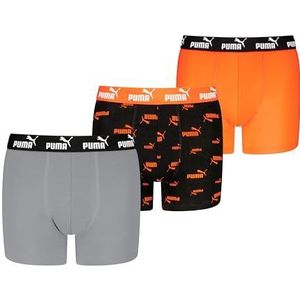 PUMA Boy's Elements Boxers (Pack van 3), Grijs/Oranje, 7-9 jaar