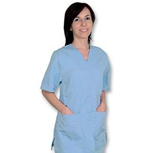 Gima - Kaszak van katoen en polyester, ziekenhuisuniform, lichtblauw, V-hals, halve mouwen, 5 knopen, uniseks, maat S, voor artsen, dierenartsen, verpleegkundigen en gezondheidswerkers