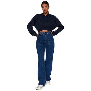Trendyol Dames hoge taille wijde pijpen 90's wijde pijpen jeans, Donkerblauw, 64
