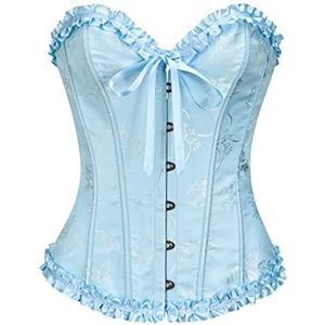 YUNAR Women's Floral Lace Corset Bustier (US, Alpha, Medium, Regular, Regular, Blue)