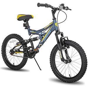 JOYSTAR Contender 20 inch kindermountainbike voor jongens en meisjes van 7 - 13 jaar, kinderfiets met volledig geveerd stalen frame en 1 versnellingen aandrijving met standaard, blauw