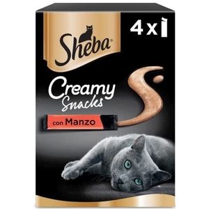 Sheba Creamy Snacks, rundvlees, romige kattensnacks, 11 verpakkingen met elk 4 snacks (in totaal 44 snacks)