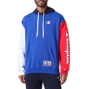 Champion Legacy Retro Sport Heavy Spring Terry Color Block Sweatshirt met capuchon voor heren, elektrisch blauw/rood/wit, L