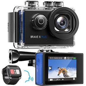 AKASO Action Cam 4K30FPS 20MP WiFi actiecamera met touchscreen EIS 4X Zoom afstandsbediening 40m onderwatercamera met 2x 1350mAh batterijen en helmaccessoires Kit - Brave 6 Plus