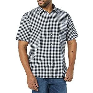 Amazon Essentials Stretch popeline overhemd met korte mouwen voor heren (verkrijgbaar in groot en lang), marinewitte gingham, XS