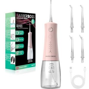 BarberBoss Monddouche, Draadloze Elektrische Waterflosser, 5 Drukstanden, IPX8 Waterdicht, Draagbare Monddouche voor Tandvleesverzorging (Pastelroze)