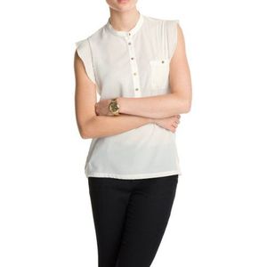 ESPRIT Collection Damesblouse met normale pasvorm, mouwloze damesblouse met opstaande kraag, wit (off white), XL