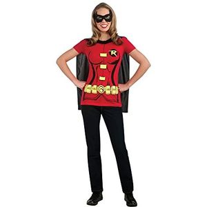 Rubie's Officiële DC Comic Robin T-Shirt Set, Adult Instant Costume Kit, T-shirt, Cape en Eyemask, Dames Maat Large