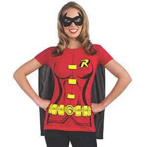 Rubie's Officiële DC Comic Robin T-Shirt Set, Adult Instant Costume Kit, T-shirt, Cape en Eyemask, Dames Maat Large