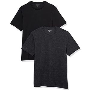 Amazon Essentials Heren Slim-Fit T-shirt met korte mouwen en ronde hals, 2 stuks, zwart/houtskool heather, S