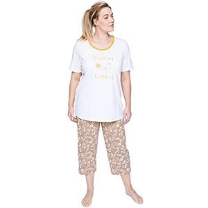 Ulla Popken Pyjama, tweedelig, statement, gebloemde broek, pyjamaset voor dames, Weiss, 40 grote maten