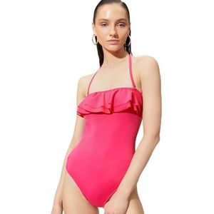 Koton Afneembare bandjeshouder voor dames, met ruches, basic, zwemkleding, roze (op1), 38