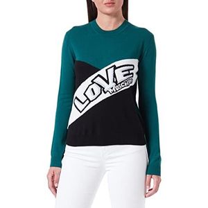 Love Moschino Dames Regular Fit Long-Sleeved with Contrasting Colour Inserts Trui, Zwart Groen Wit, 46