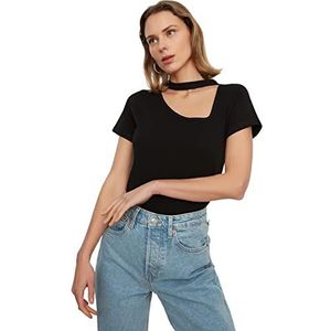 Trendyol Dames getailleerd Basic T-shirt met vierkante kraag, Zwart, S