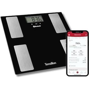 TERRAILLON Smart Connect Personenweegschaal – IMC – 8 gebruikers – Bluetooth Low Energy – capaciteit 160 kg – zwart