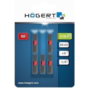 HÖGERT TECHNIK SL 4 slagvaste schroefbits 25 mm – 5-delige set – platte bits van S2-staal – 1/4 inch zeskant – hoge belastbaarheid – voor slagschroevendraaiers en accuschroevendraaiers