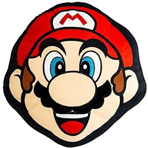 Character World Nintendo Super Mario Officieel gevormd kussen | Stapelontwerp Mario Head Face Design 40x36cm Rood Kussen | Perfect voor de slaapkamer of op de bank