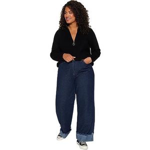 Trendyol FeMan Relaxed fit Basic Knitwear met ritssluiting Grote maten trui, Zwart, 3XL, Zwart, 3XL grote maten