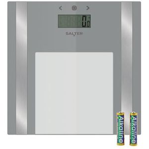 Salter 9158 SV3R Ultra Slim Glass Analyser Scale, 180 KG Maximum Capacity, Measures Weight, Body Fat/Water, BMI, Athlete Mode, 8 User Memory, Carpet Feet, Batteries Included, Silver